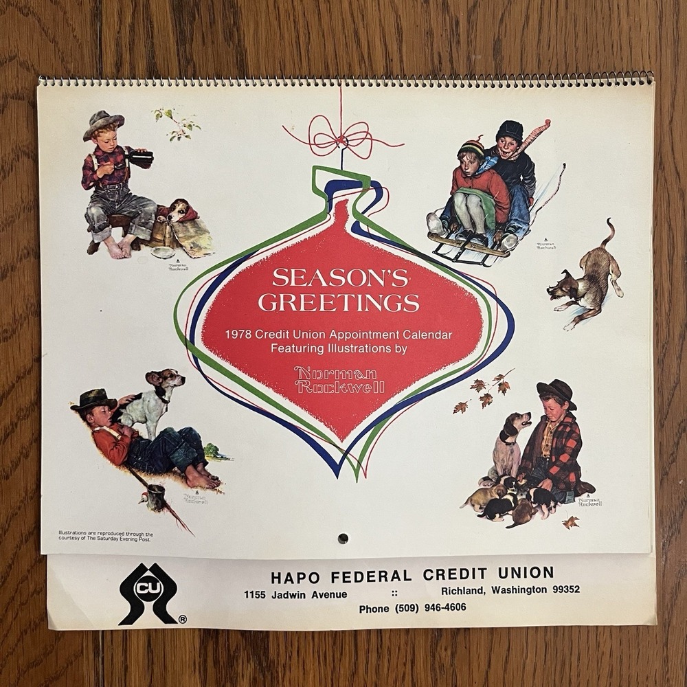 Vintage 1978 Norman Rockwell Calendar from Hapo Federal Credit Union